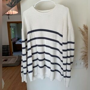 Hollister White and Black Striped Sweater